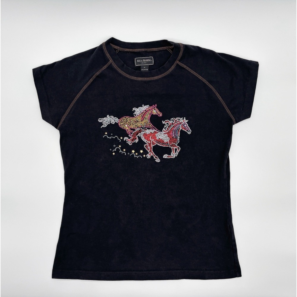 Bit & Bridle Shirt Womens Medium Black Studded Horse Tee